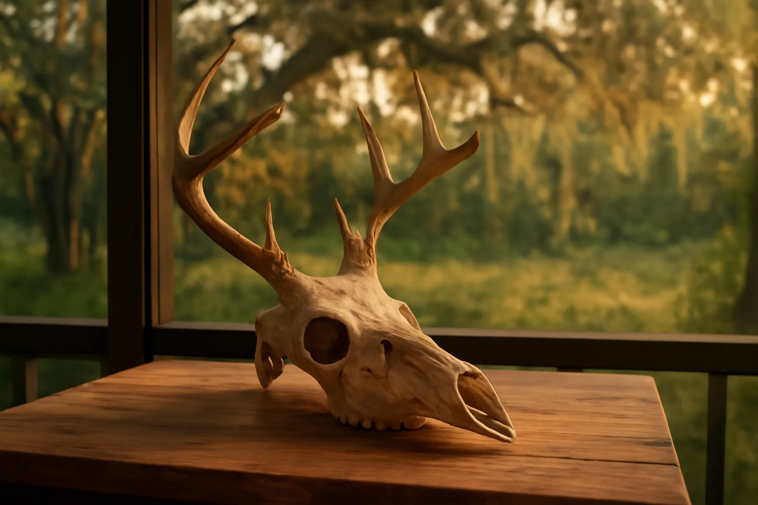 White-tailed deer skull on a Florida porch for a european mount