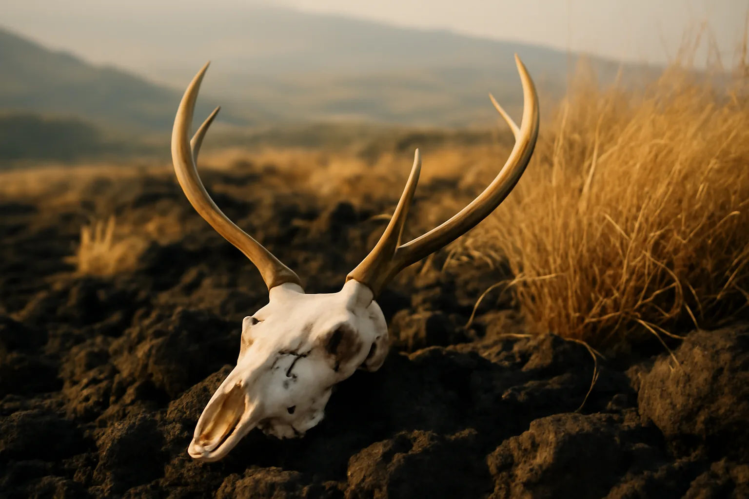 European mount axis deer skull on Maui lava rock